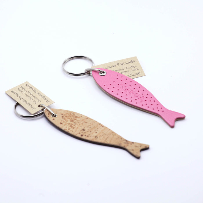 Natural Leather & Cork Keychain